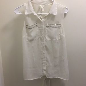 ivory button down shirt with open back